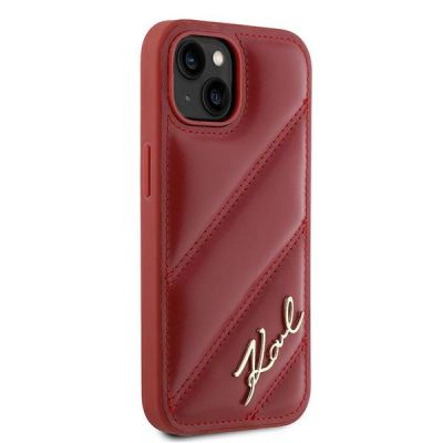 4. Karl Lagerfeld Diagonal Quilted Script case for iPhone 15 / 14 / 13 - red