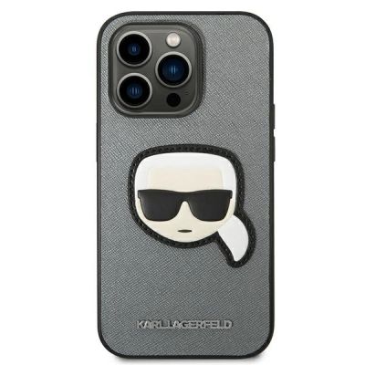 3. Karl Lagerfeld Saffiano Karl's Head Patch case for iPhone 14 Pro Max - silver