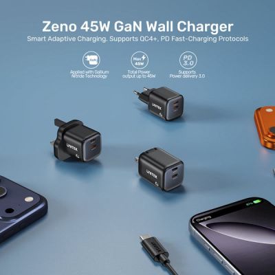 36. UNITEK 2X GAN 45W CHARGING UNIT, 2XUSB-C PD 3.0, QC, BLACK