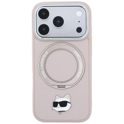 3. Karl Lagerfeld with Ring Stand 360 Choupette Head Pin MagSafe Case for iPhone 18 Pro / 17 Pro – pink