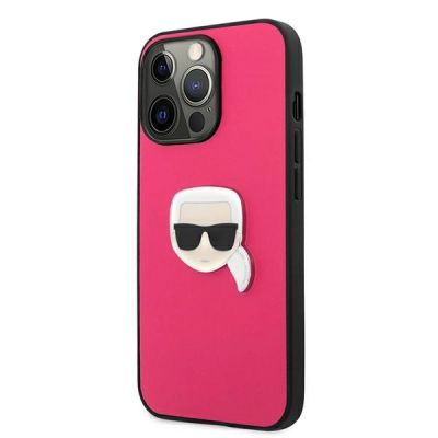 2. Karl Lagerfeld Leather Ikonik Karl's Head Metal Case for iPhone 13 Pro / 13 6.1" - Pink