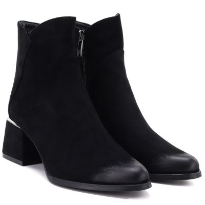 4. Women's black suede high-heeled ankle boots Potocki SZ12875