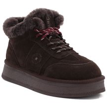 Women's leather suede platform ankle boots brown Big Star UU274312