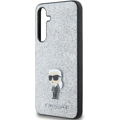 6. Karl Lagerfeld Fixed Glitter Ikonik Logo Metal Pin case for Samsung Galaxy A35 - silver