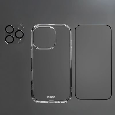 3. SBS set with D3O technology for iPhone 16 Pro - case + glass screen and camera protector - transparent