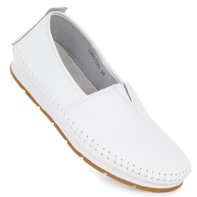Women's leather slip-on shoes, white, S.Barski LR61-7051