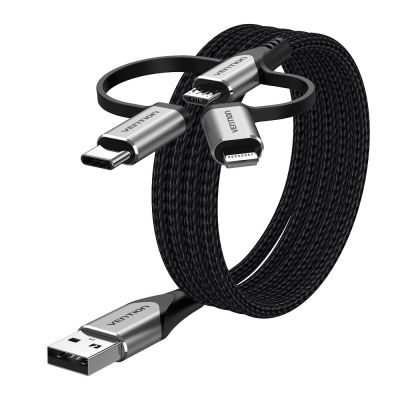 Vention USB-A 3in1 Micro-B USB-C Lightning Cable 1m Gray