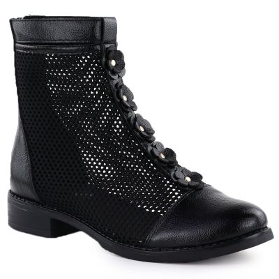 Women's mesh ankle boots with flowers, black, Jezzi 130