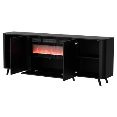 VOLARE Sideboard 200 x 39 x 75 cm, black + fireplace