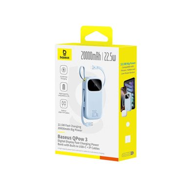 3. Baseus EnerFill FC31 20000mAh 22.5W Power Bank with Digital Display with 2 Built-in Cables - Blue
