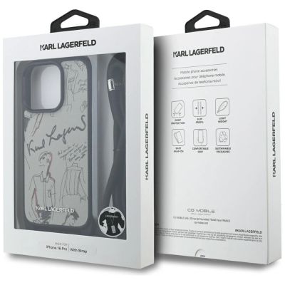 7. Karl Lagerfeld Crossbody Grained Pattern & Logo Case for iPhone 16 Pro - Gray