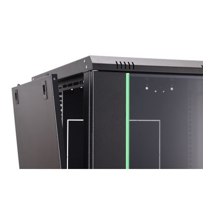 32. DYNAmic 19" 16U wall-mounted network cabinet 600x600, glass door, black, undivided, assembled, 60kg