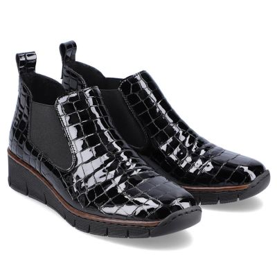 62. Rieker W R474 snakeskin leather ankle boots black