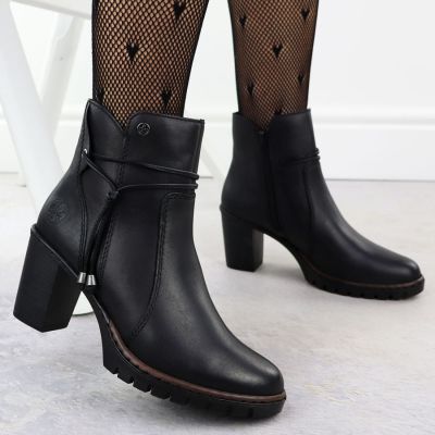 6. Black Leather Block-Heel Ankle Boots Rieker Y2567-00