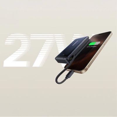 13. Baseus Nomos 10000mAh 30W Qi2 Power Bank with MagSafe Compatible Stand with Built-in USB-C Cable - Black