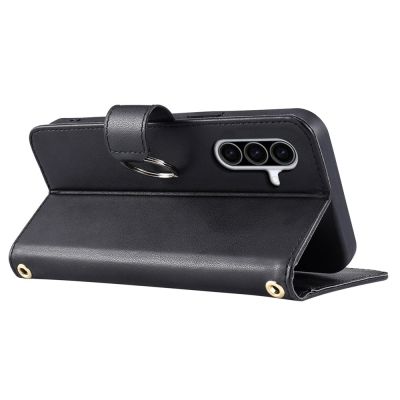 5. Samsung Galaxy A37 5G Leather Wallet Case with Stand and Shoulder Strap - Black