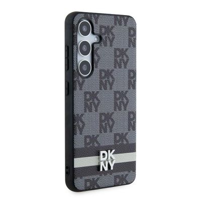 4. DKNY Leather Checkered Mono Pattern & Printed Stripes Case for Samsung Galaxy S24 - Black