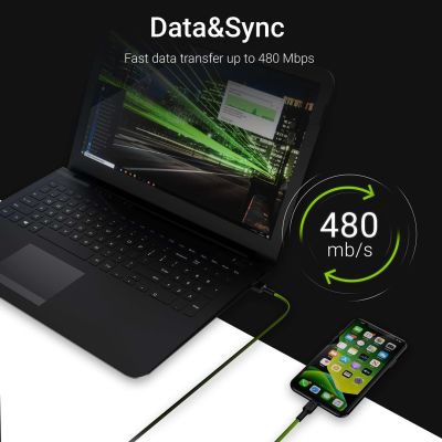 4. GREEN CELL KABGC05 CABLE GREEN CELL GC RAY USB - LIGHTNING 120CM, WHITE LED, FAST CHARGING