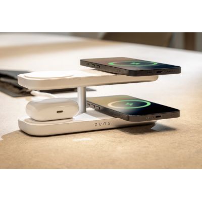 11. Zens Aluminum Series Quattro Pro 4 Wireless Charger with 65W 4x 15W Qi2 Power Supply White ZEQC01W/00