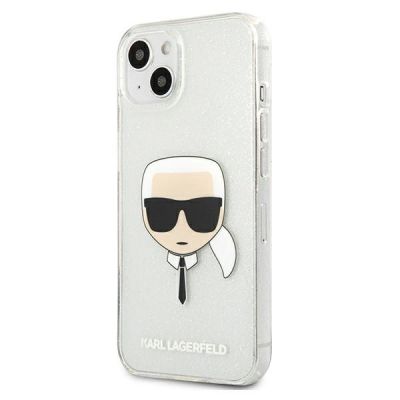 2. Karl Lagerfeld Glitter Karl's Head case for iPhone 13 mini - silver