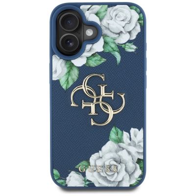 3. Guess Grained Roses Big 4G logo case for iPhone 16 - blue