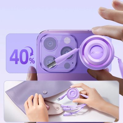 8. Joyroom Colorful Series S-A40 Cable Retractable 3in1 USB-A - USB-C / Lightning / Micro USB 1m - Purple