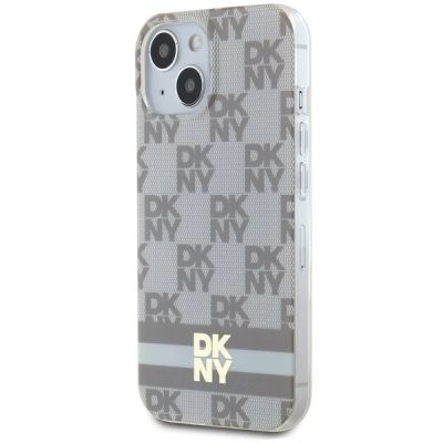2. DKNY IML Checkered Mono Pattern & Printed Stripes MagSafe case for iPhone 15 / 14 / 13 - beige