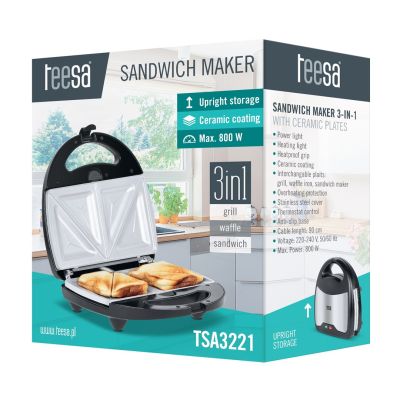 3. TEESA 3-IN-1 TOAST MAKER WITH CERAMIC INSERTS