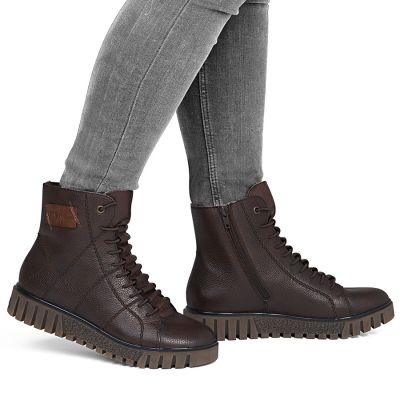 6. Women's brown leather platform ankle boots Rieker Y3421-26