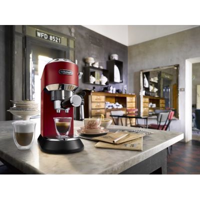 6. DeLonghi Dedica Style EC 685.R Espresso Machine (1300 W; red)