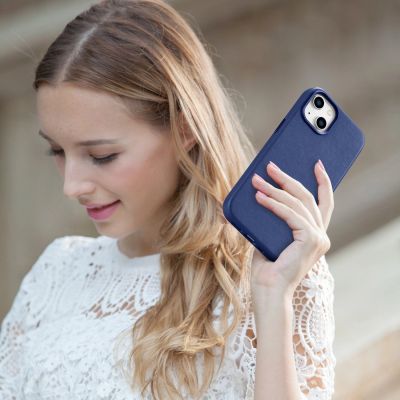 22. iCarer Case Leather cover for iPhone 14 Plus genuine leather case blue (compatible with MagSafe)