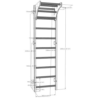 16. WOODEN AND METAL GYMNASTIC WALL BAR WITH WOODEN BAR BENCHK 711W