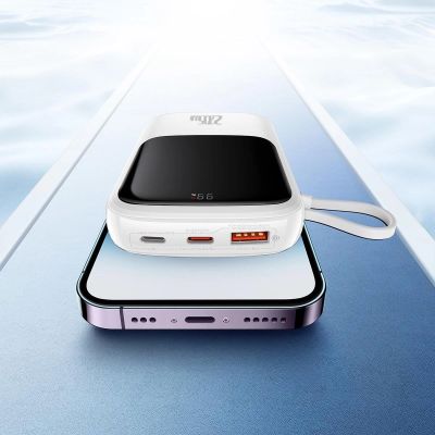 11. Baseus Qpow Digital Display Power Bank with Fast Charging 10000mAh 20W QC/PD/SCP/FCP with Built-in Lightning Cable White