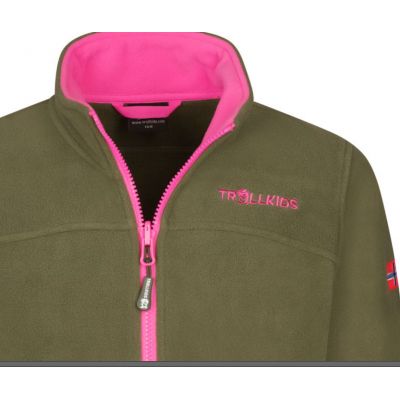 3. Trollkids Girls Oppdal Jacket XT sporty fleece jacket with zip, green (415-194)