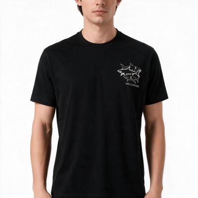 Paul&Shark men's cotton T-shirt, black - model 26411035-11, classic cut, high-quality cotton
