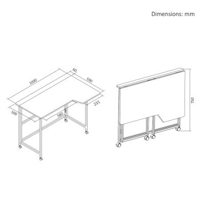 12. MACLEAN FOLDING DESK WITH WHEELS MACLEAN FOLDING DESK TABLE, BLACK, MOBILE, 100X65CM, MAX. 50KG, ANGLED, L-SHAPED, MC