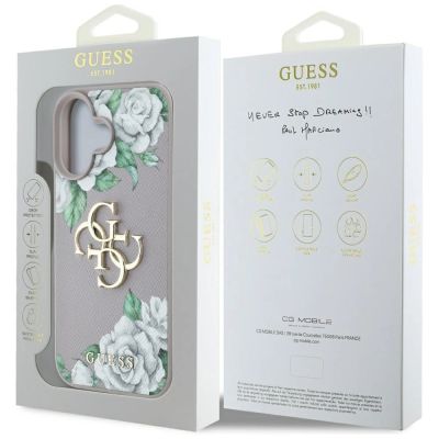 8. Guess Grained Roses Big 4G Logo iPhone 16 Case - Purple