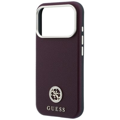 6. Guess Grained Round Strass Logo MagSafe Case for iPhone 18 Pro Max / 17 Pro Max - Burgundy