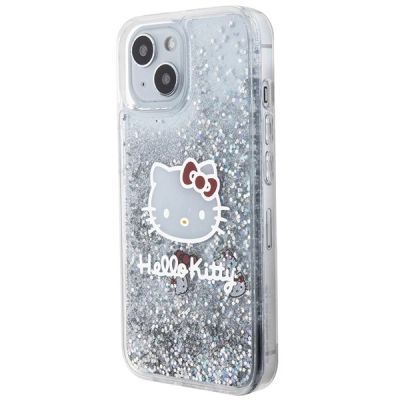 2. Hello Kitty Liquid Glitter Charms Kitty Head case for iPhone 14 - silver
