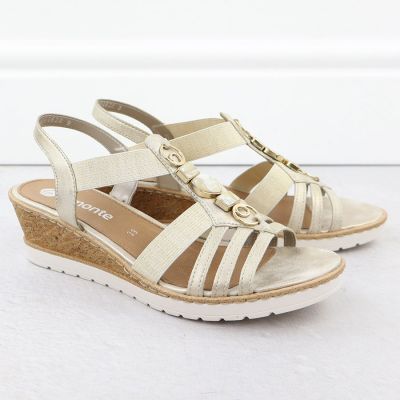 2. Women's wedge sandals with elastic bands, gold, Remonte R6264-91