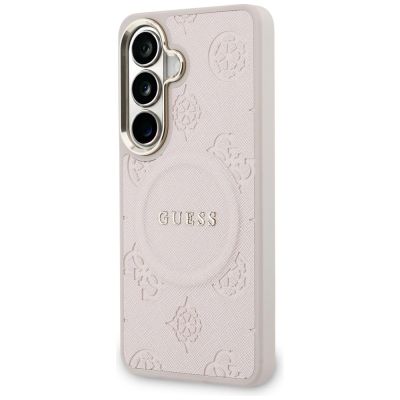 2. Guess Saffiano Peony Embossed Ring MagSafe Case for Samsung Galaxy S26+ - Pink
