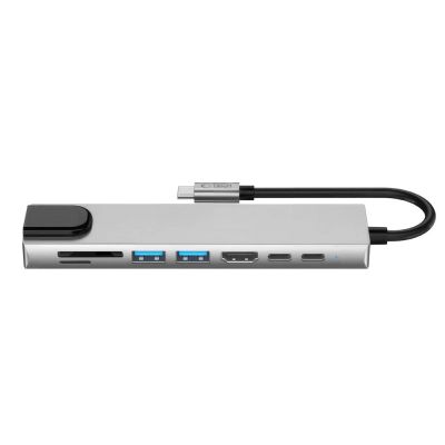 3. Tech-Protect HB09 USB hub 8in1 TYPE-C + USB-A 3.0 + USB-C 3.0 + HDMI 4K 60HZ + SD/TF + PD100W + RJ45 1000 MB/S - gray