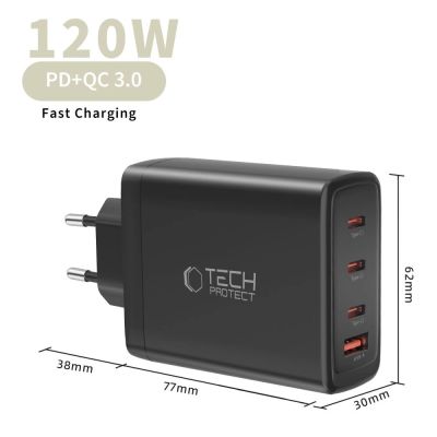 5. Tech-Protect NC120W-GAN 4-Port 120W Wall Charger - Black