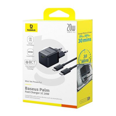 7. Baseus Palm 1C 20W Wall Charger (with Baseus Mini White USB-C 60W (20V/3A) 1m Cable) - Black