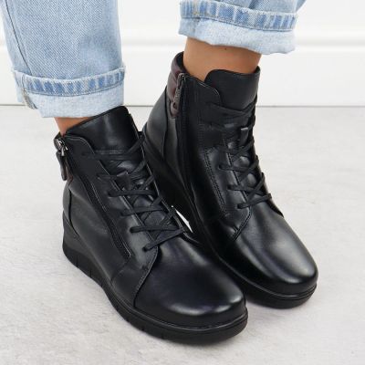 12. Black leather women’s wedge ankle boots Vinceza 39963