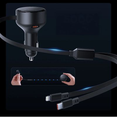 5. ORICO Dual Stretch 60W Split Extension Retractable Car Charger with Two Retractable Cables