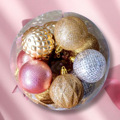 2. PLASTIC DECORATIVE BALL 6CM SET 35 PCS PINK GOLD