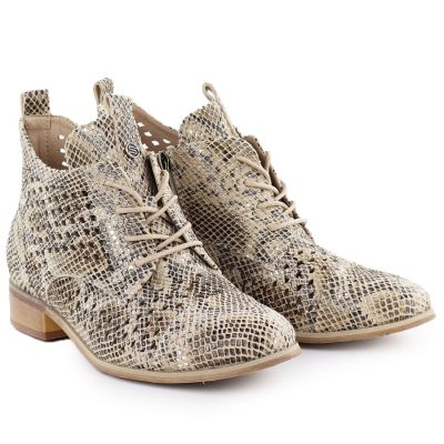 2. Women's openwork snakeskin ankle boots, beige, Potocki SZ12091