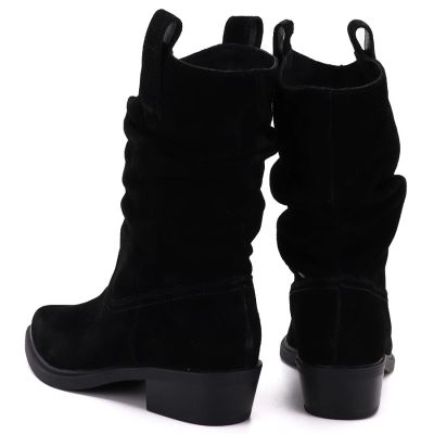 5. Black Ruched Leather Cowboy Ankle Boots for Women Sergio Leone BT-16-S