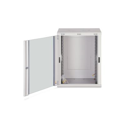 5. Digitus DYNAmic 19" 16U wall-mounted network cabinet 600x450, glass door, gray, undivided, assembled, 60kg